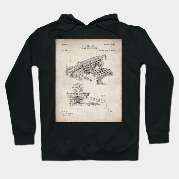 Typewriter Patent - Editor Writer Home Office Decor Art - Antique Hoodie by patentpress